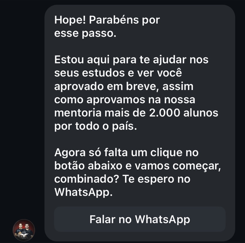 Mensagem automática no direct com botão para o WhatsApp