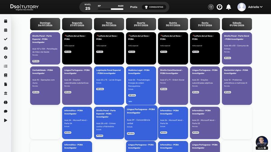 Plano de estudos semanal