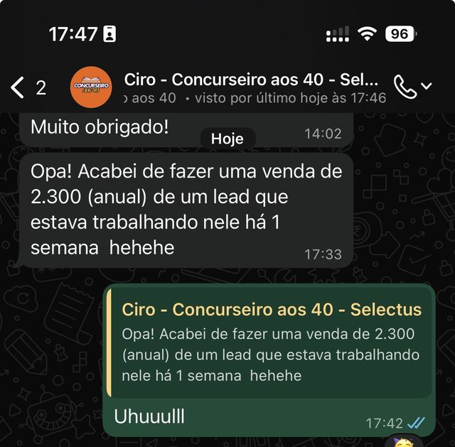 Print de WhatsApp de um mentor usando o script