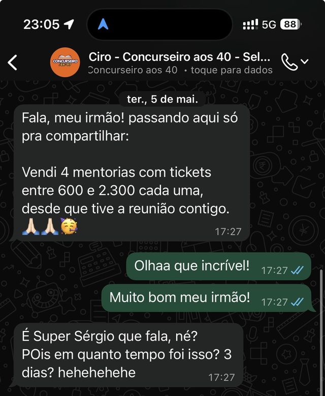 Print de WhatsApp de um mentor usando o script
