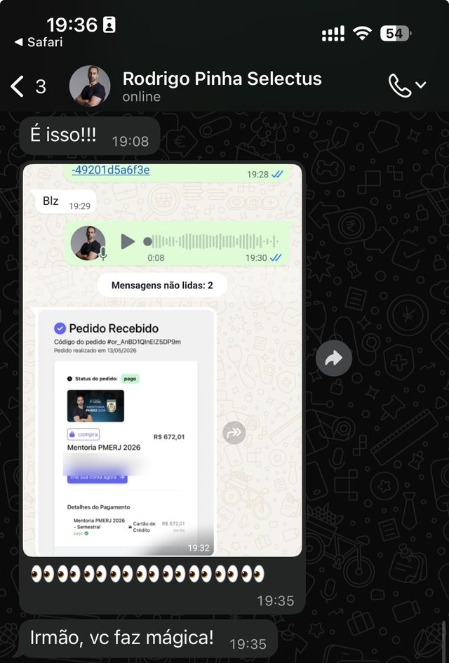 Print de WhatsApp de um mentor usando o script