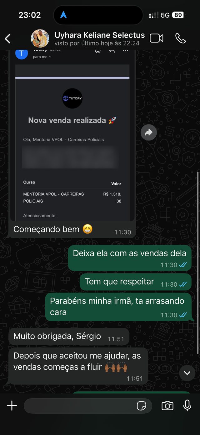 Print de WhatsApp de um mentor usando o script